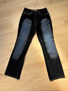 Route 66 Women’s Black Distressed Velvet Wide Straight-Leg Jeans